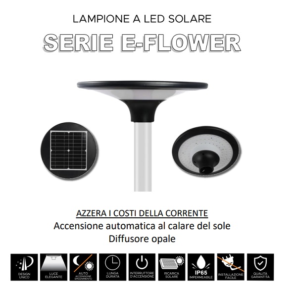 Lampione Solare Testa Palo Dual Color 2300 Lumen